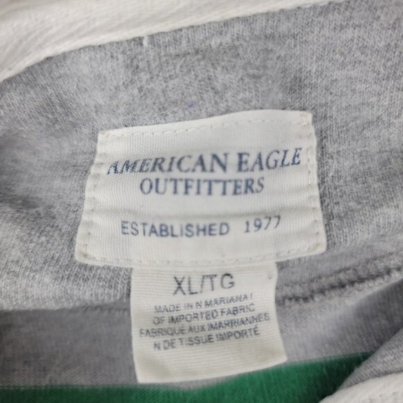 Vtg American Eagle shirt rugby polo men's size XL green grey retro stripe collar - Picture 2 of 10